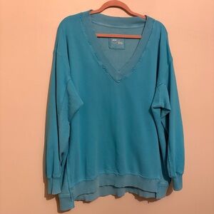 Aerie Oversized Turquoise Blue V Neck Tunic Sweatshirt sz M Medium